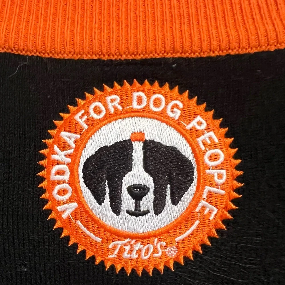 Tito's Festive Christmas Sweater with Black &‎ Orange Accents. Size Medium.